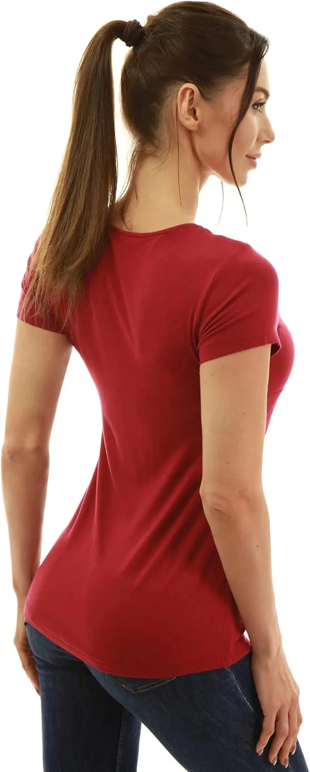 AmlieBoutik Women V Neck Twist Knot Front Casual T-Shirt Short Sleeve Blouse