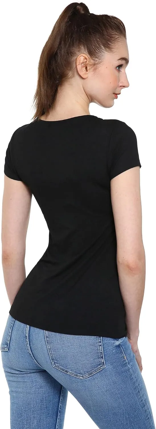 AmlieBoutik Women V Neck Twist Knot Front Casual T-Shirt Short Sleeve Blouse