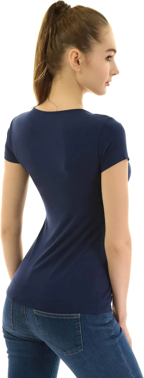 AmlieBoutik Women V Neck Twist Knot Front Casual T-Shirt Short Sleeve Blouse