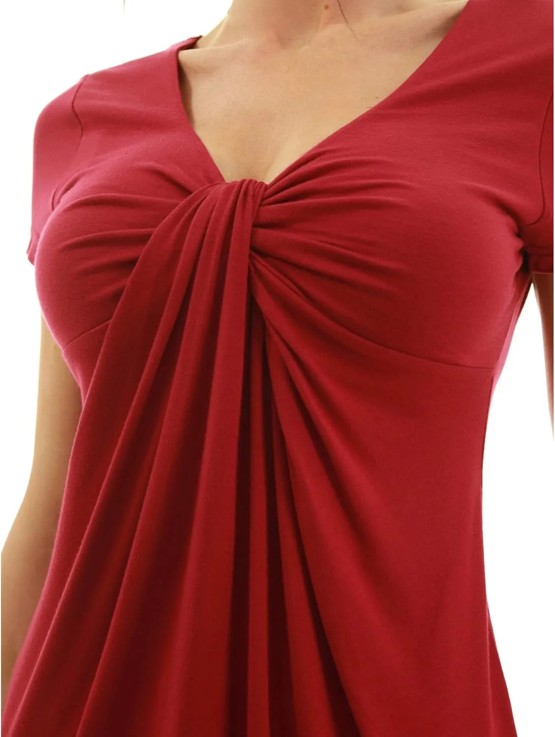 AmlieBoutik Women V Neck Twist Knot Front Casual T-Shirt Short Sleeve Blouse