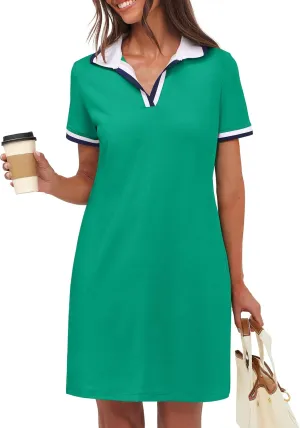 ANRABESS Womens Polo Dresses Short Sleeve V Neck 2025 Casual Summer Tennis Golf Mini Shirt Dress with Pockets