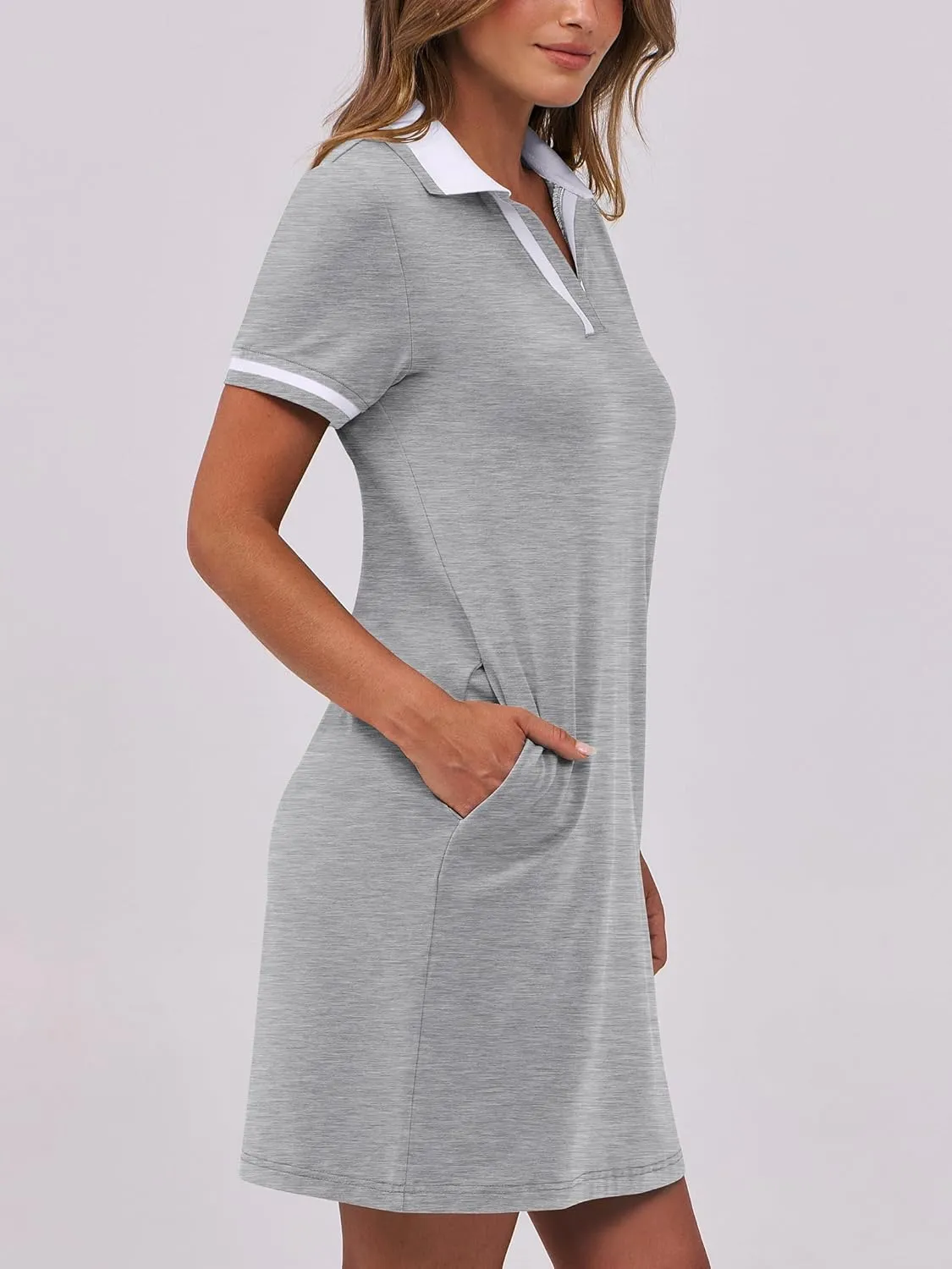 ANRABESS Womens Polo Dresses Short Sleeve V Neck 2025 Casual Summer Tennis Golf Mini Shirt Dress with Pockets