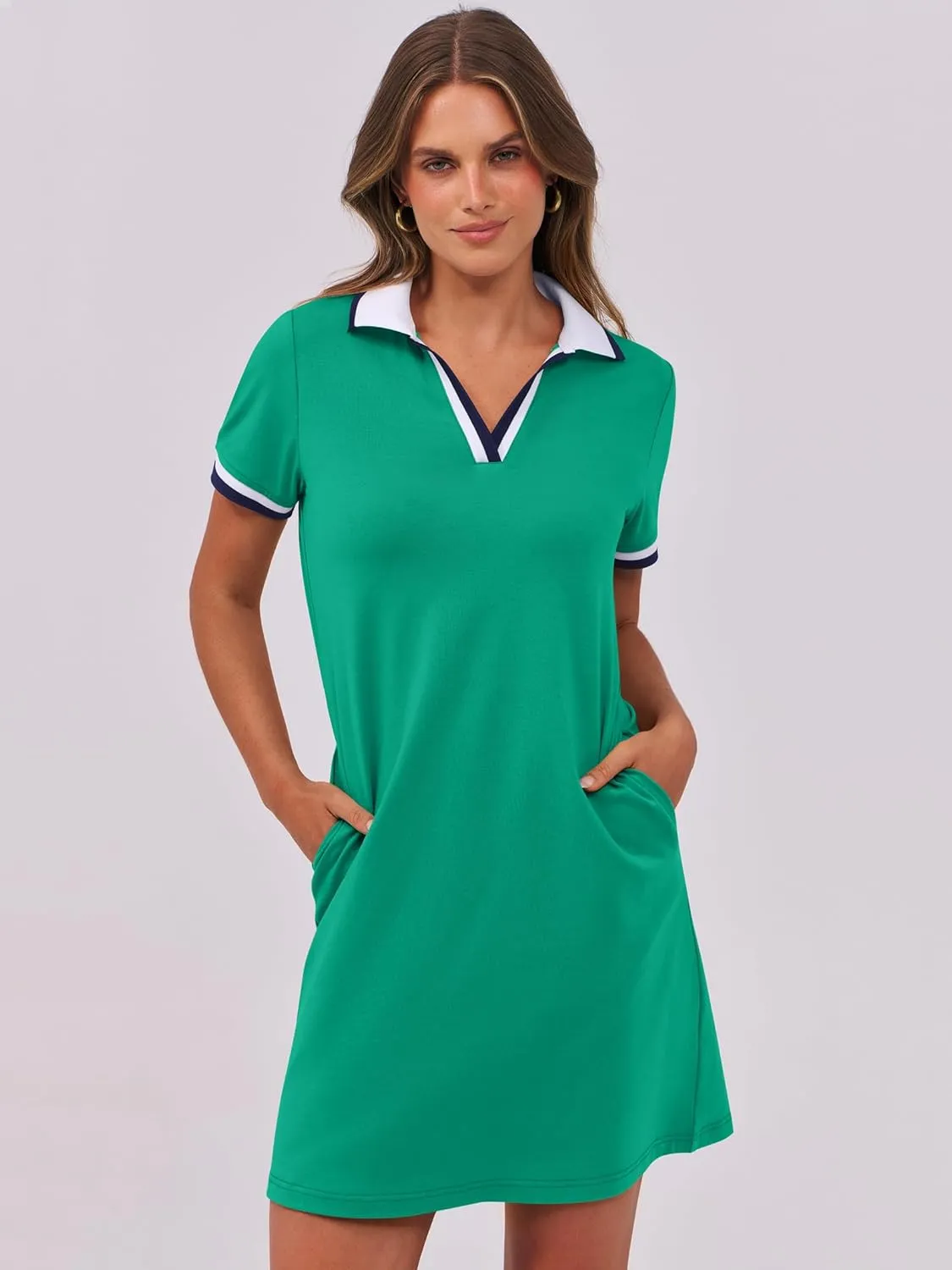 ANRABESS Womens Polo Dresses Short Sleeve V Neck 2025 Casual Summer Tennis Golf Mini Shirt Dress with Pockets