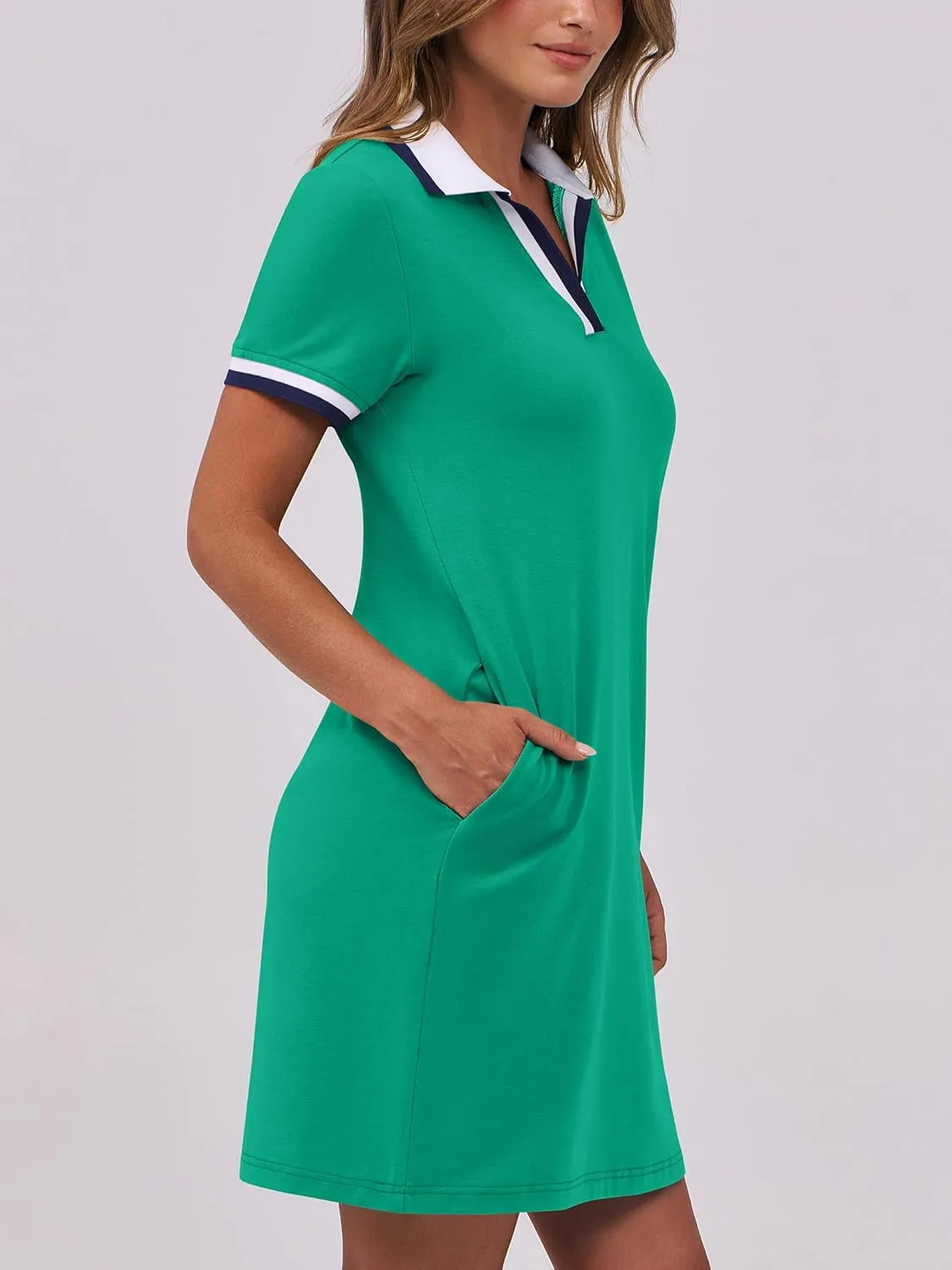 ANRABESS Womens Polo Dresses Short Sleeve V Neck 2025 Casual Summer Tennis Golf Mini Shirt Dress with Pockets