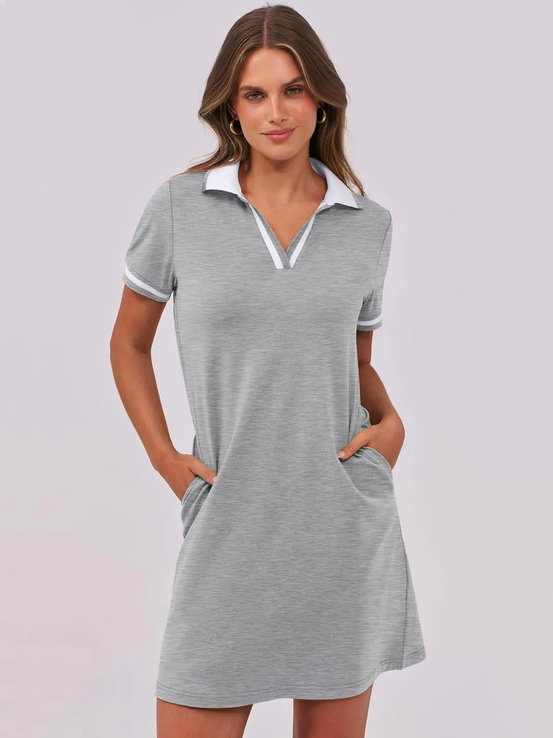 ANRABESS Womens Polo Dresses Short Sleeve V Neck 2025 Casual Summer Tennis Golf Mini Shirt Dress with Pockets