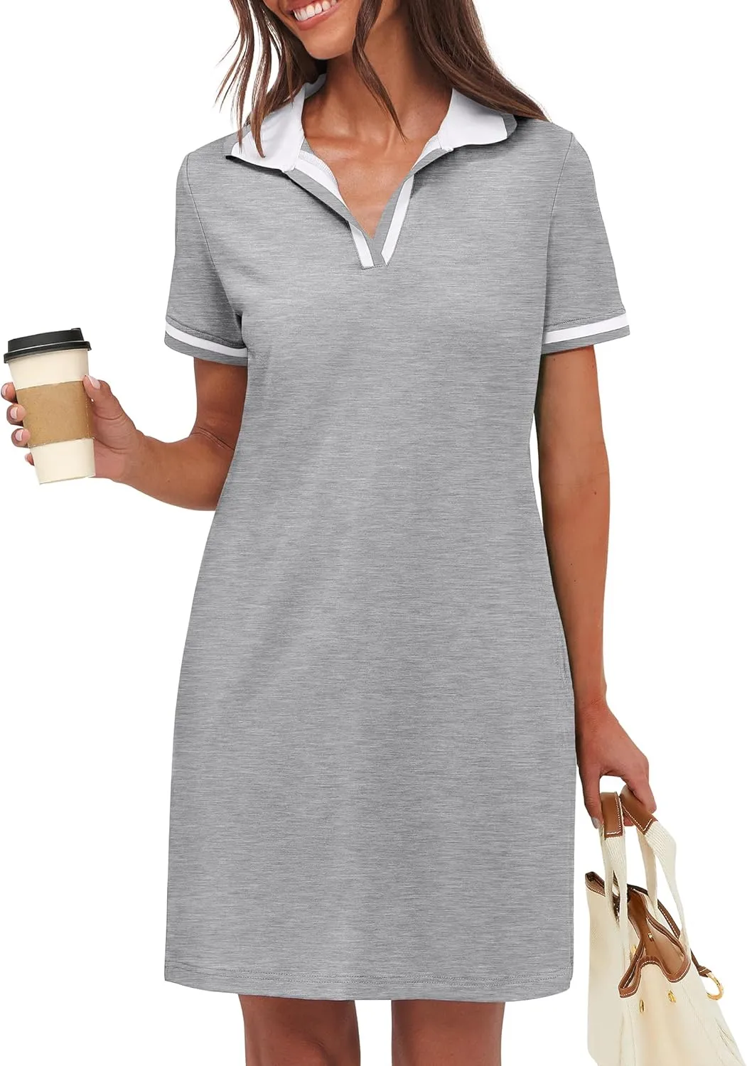 ANRABESS Womens Polo Dresses Short Sleeve V Neck 2025 Casual Summer Tennis Golf Mini Shirt Dress with Pockets