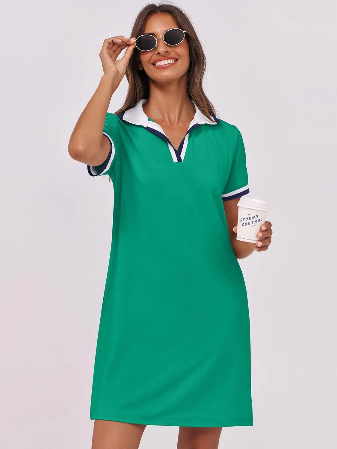 ANRABESS Womens Polo Dresses Short Sleeve V Neck 2025 Casual Summer Tennis Golf Mini Shirt Dress with Pockets