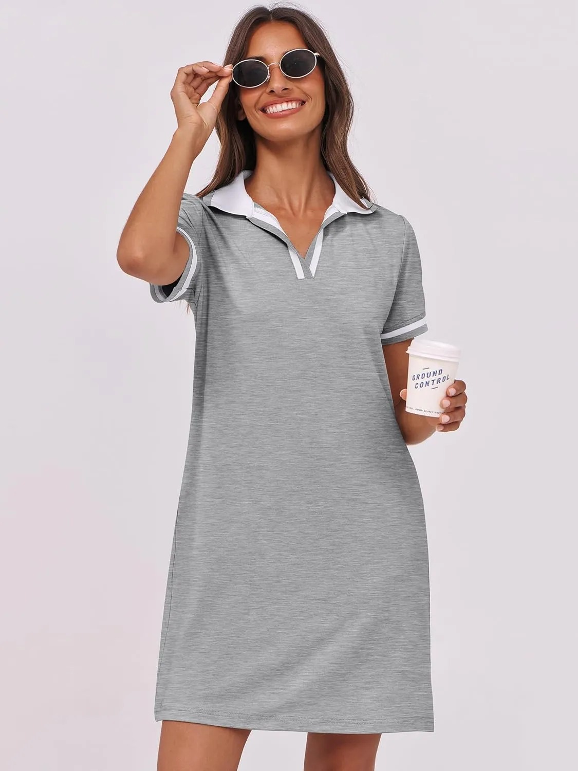ANRABESS Womens Polo Dresses Short Sleeve V Neck 2025 Casual Summer Tennis Golf Mini Shirt Dress with Pockets