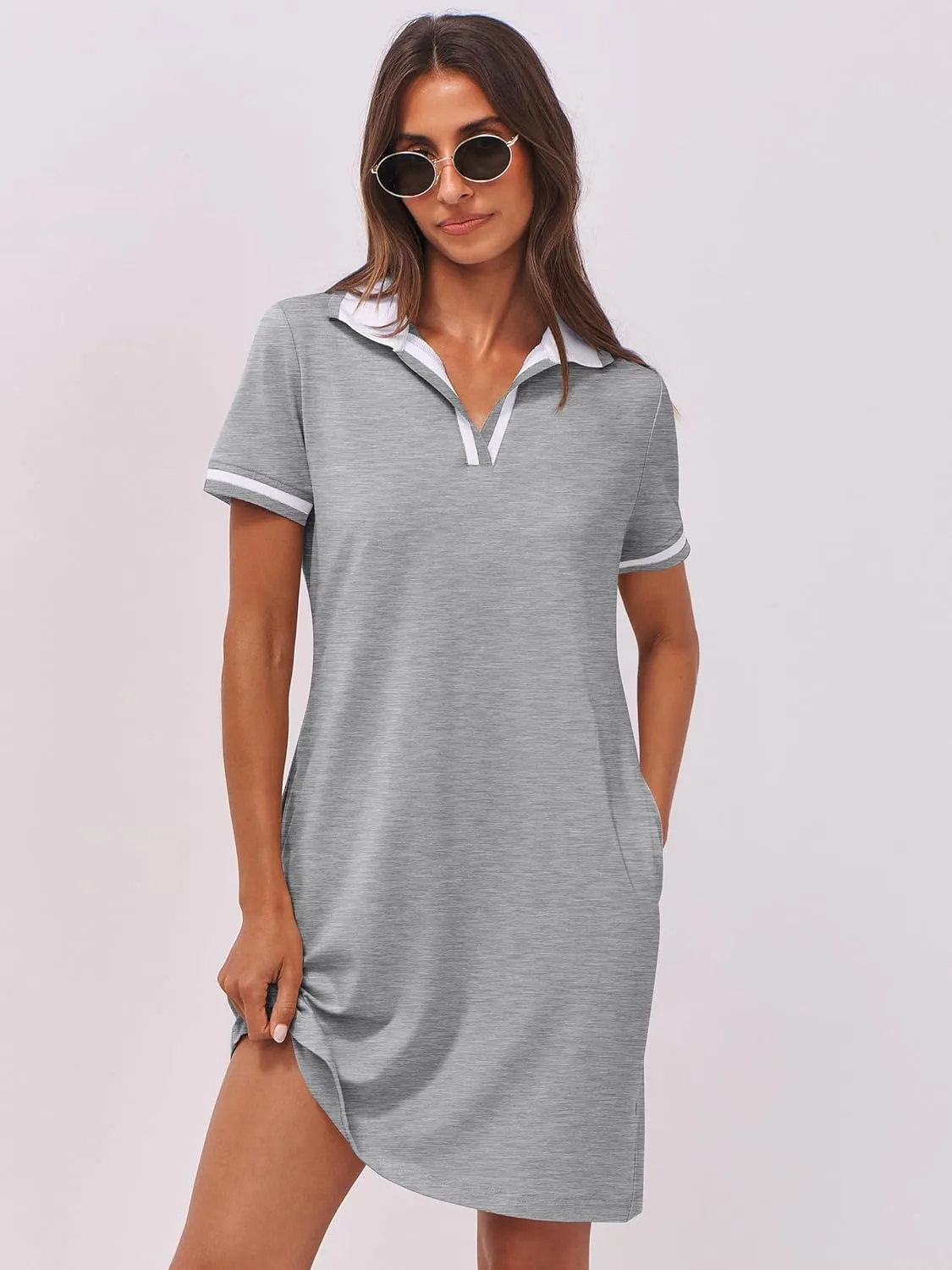 ANRABESS Womens Polo Dresses Short Sleeve V Neck 2025 Casual Summer Tennis Golf Mini Shirt Dress with Pockets