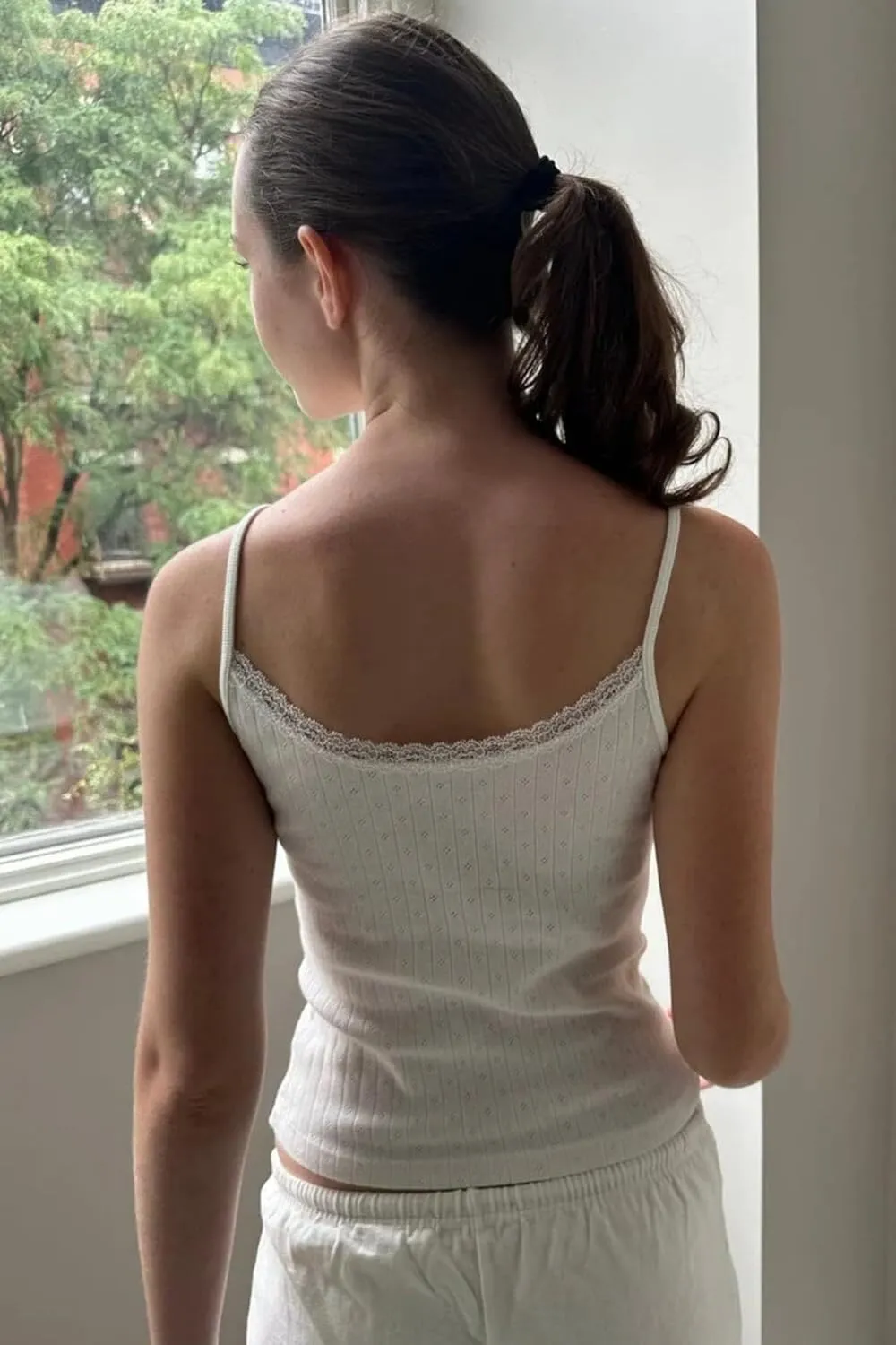 Cioatin Women Cute Y2K Lace Trim Bow Pointelle Knit Crop Cami Tank Sleeveless Slim Fit Minimalist Summer Going Out Tops Girls