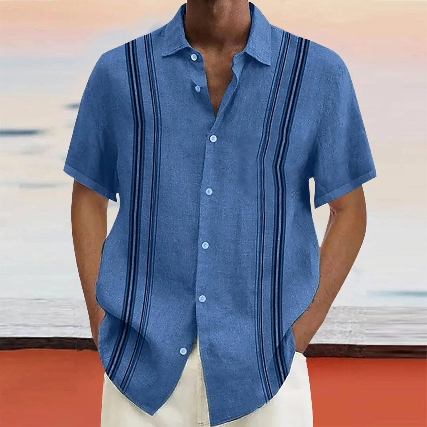 Fashion Hawaiian Short Sleeve Shirts Mens Button Down Beach Plain Floral T-Shirt Spread Collared Textured Travel Tops