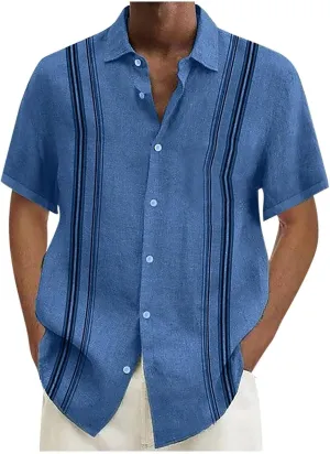 Fashion Hawaiian Short Sleeve Shirts Mens Button Down Beach Plain Floral T-Shirt Spread Collared Textured Travel Tops