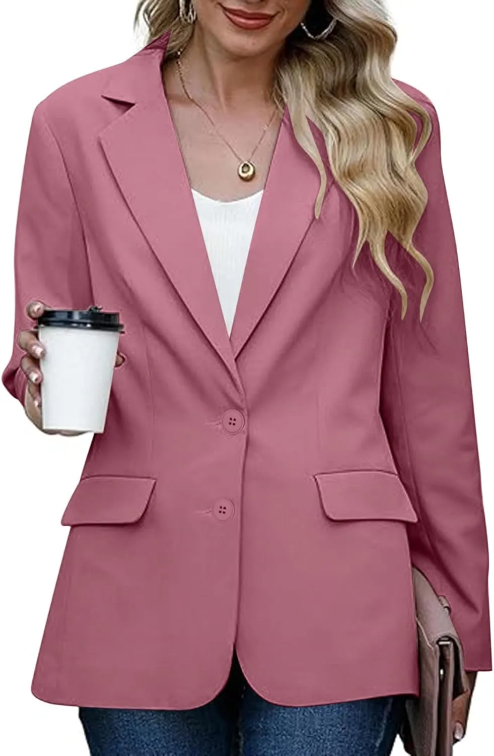 Firzero Women Blazer Black Business Casual Fall Office Suits Fashion 2024 Trendy Padded Shoulder Jacket