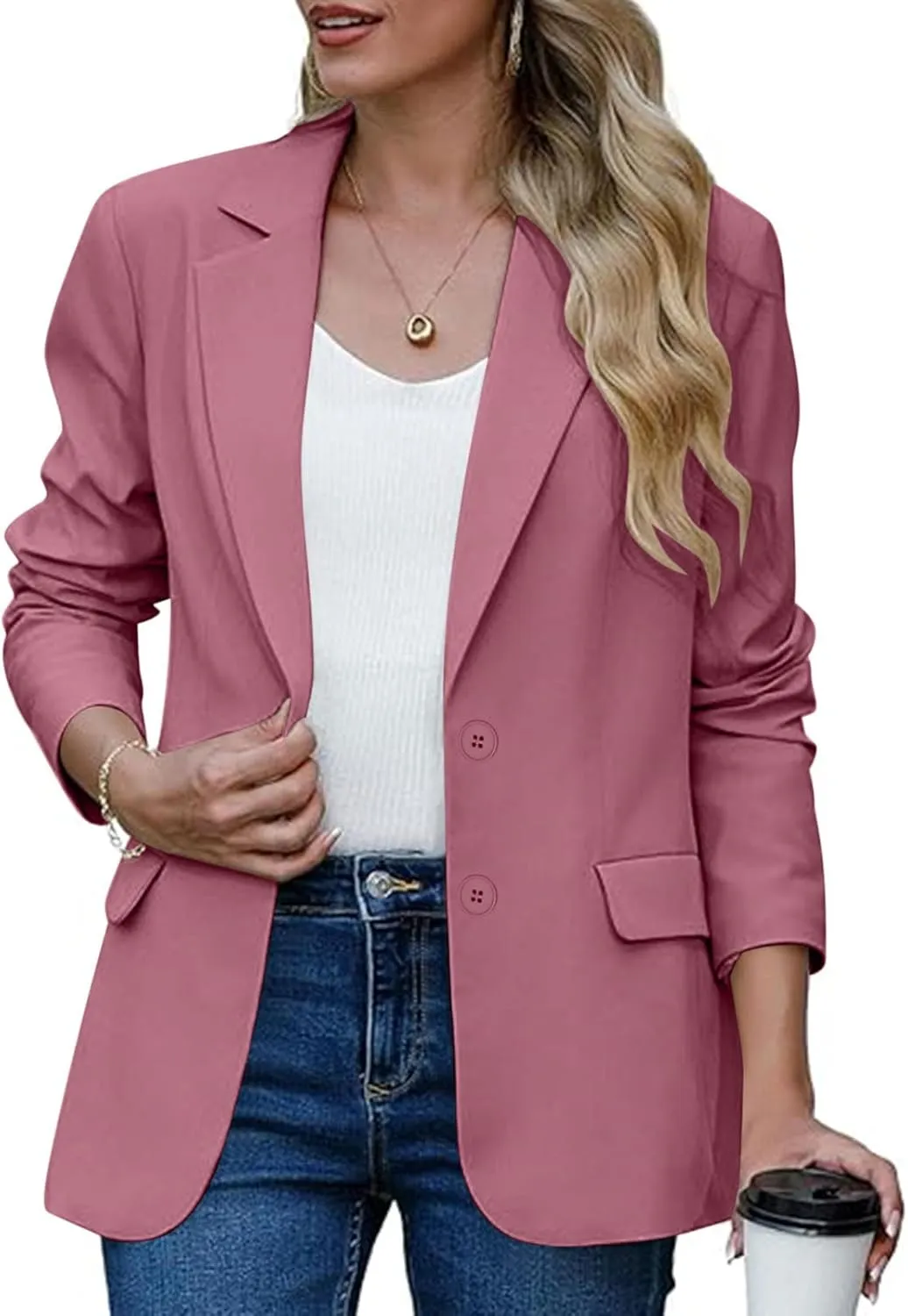 Firzero Women Blazer Black Business Casual Fall Office Suits Fashion 2024 Trendy Padded Shoulder Jacket