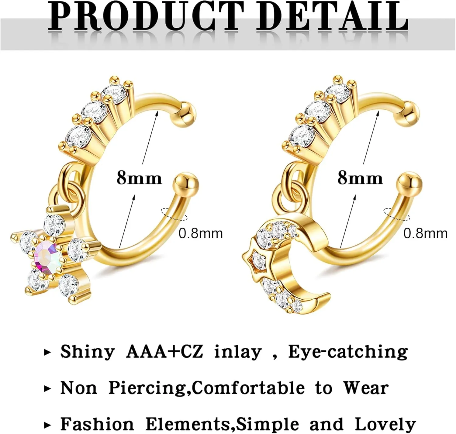 Florideco 9 Pcs 20G Dangle Fake Nose Rings Hoops for Women CZ Dangle Nose Rings Non Piercing Cartilage Earring Nose Cuffs Dangling Faux Nose Piercing Jewelry