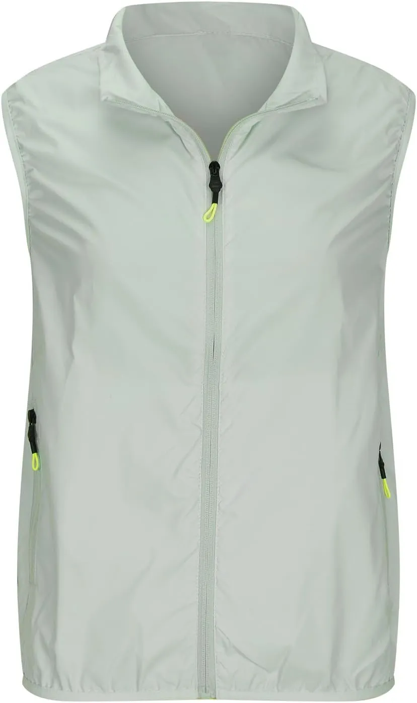 HGps8w 2025 Summer Women's Lightweight Softshell Vest Outerwear Plus Size Windbreaker Sleeveless Jacket with Pockets