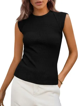 PRETTYGARDEN Women's Tank Tops 2025 Summer Casual Ribbed Cap Sleeve Slim Fitted Knit Basic Tee Shirts Trendy Fashion Clothes
