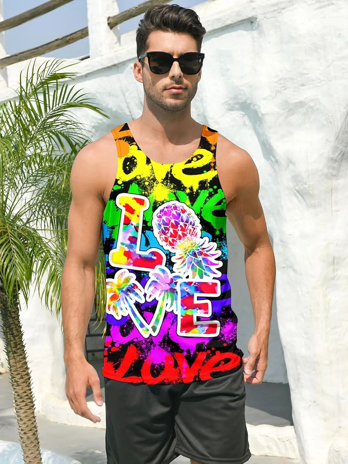 RAISEVERN Men's Tank Tops Summer Sleeveless Tee Cool Workout T-Shirts Beach Athletic Undershirts