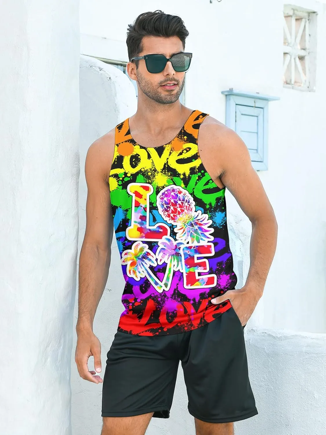RAISEVERN Men's Tank Tops Summer Sleeveless Tee Cool Workout T-Shirts Beach Athletic Undershirts
