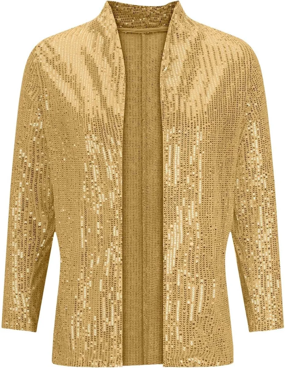 Sparkly Sequin Blazer Women Casual Long Sleeve Glitter Party Shiny Lapel Coat Lightweight Open Front Dress Suit Jacket