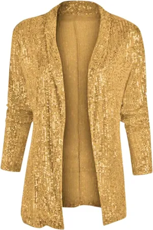 Sparkly Sequin Blazer Women Casual Long Sleeve Glitter Party Shiny Lapel Coat Lightweight Open Front Dress Suit Jacket