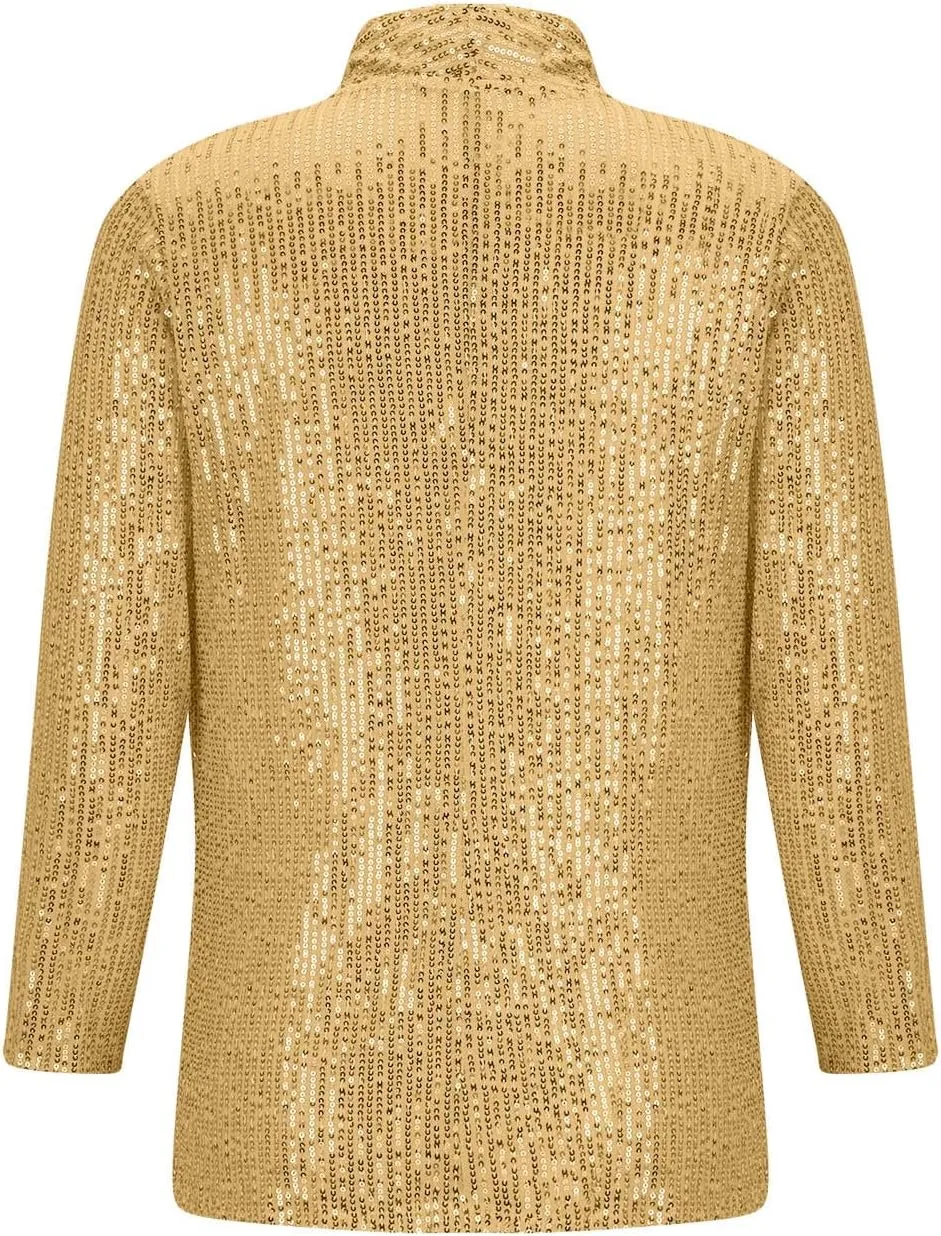 Sparkly Sequin Blazer Women Casual Long Sleeve Glitter Party Shiny Lapel Coat Lightweight Open Front Dress Suit Jacket