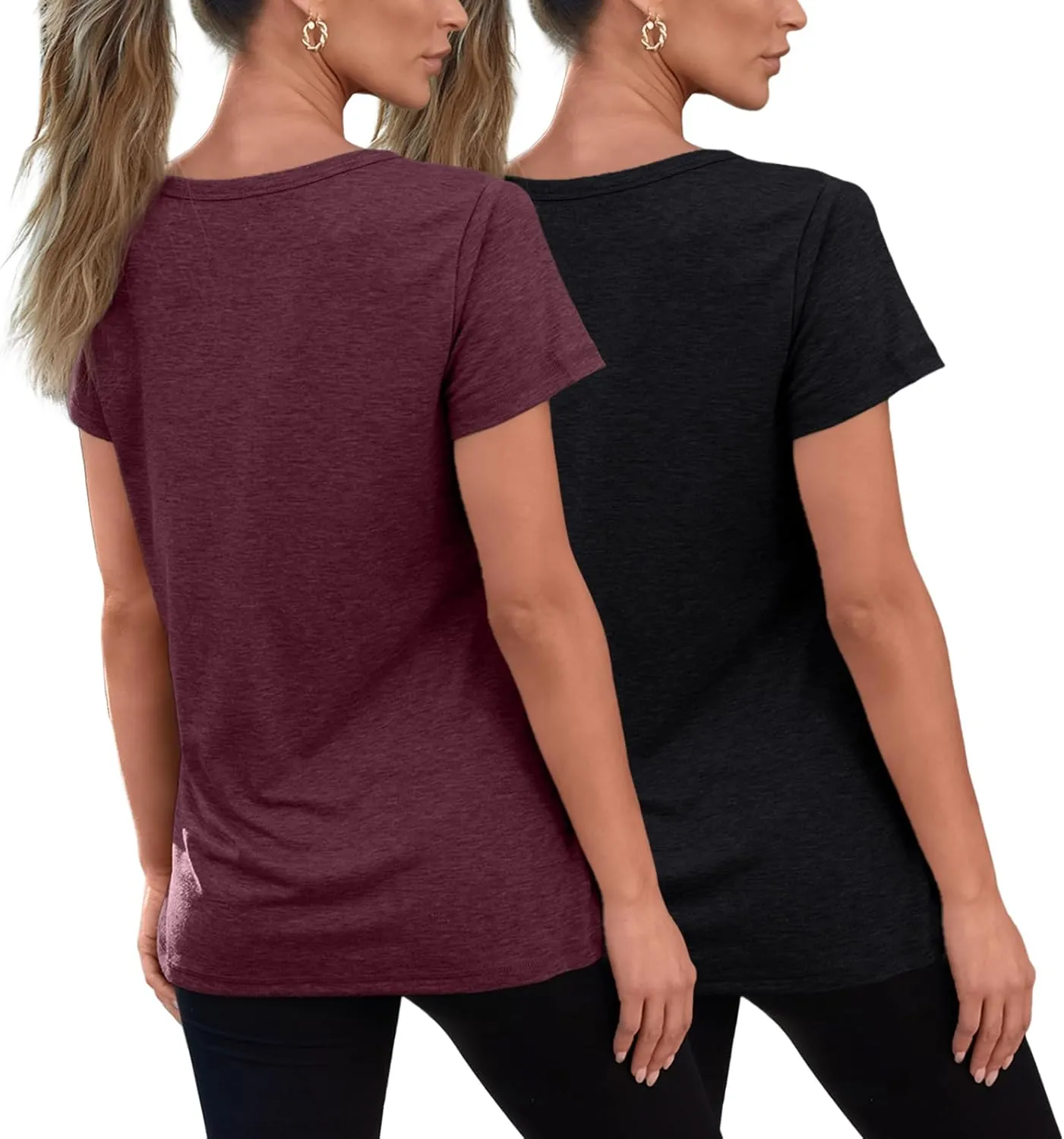 SUNBS Womens Short Sleeve Shirts Basic 2 Pack Tees V Neck Summer Spring Trendy Casual Tops Loose Fit Lightweight Clothes 2025
