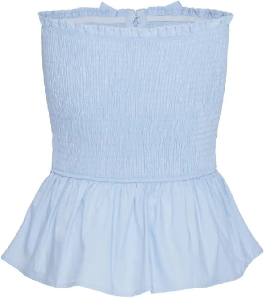 Woman Summer Smocked Tube Tops Hook Eye Front Bowknots Tank Tops Ruffled Sleeveless Bandeau Slim Fit Vest Tops