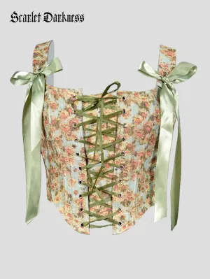 Women Victorian Floral Cottagecore Strappy Corsets