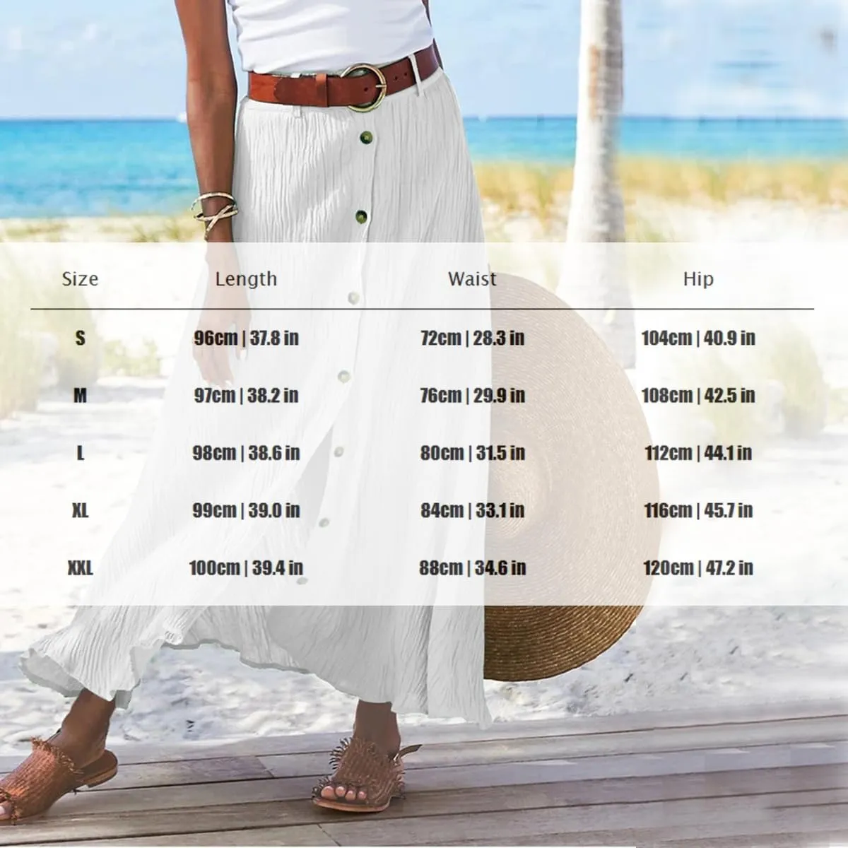 Women's Flowy Boho Button Front Maxi Skirt Summer Cotton Linen Floral Casua Loose A-Line Beach Long Skirt