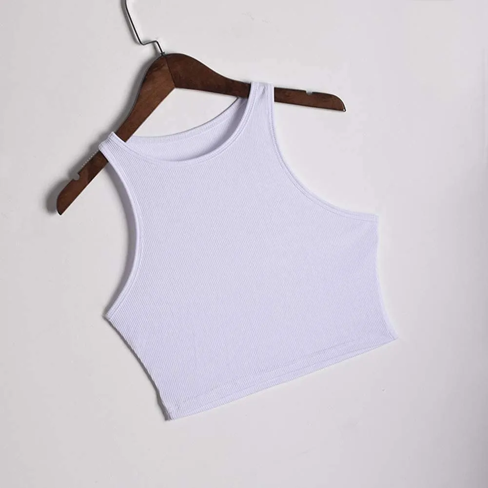 Workout Crop Tank Tops for Women, White Basic Cutoff Top for Girls