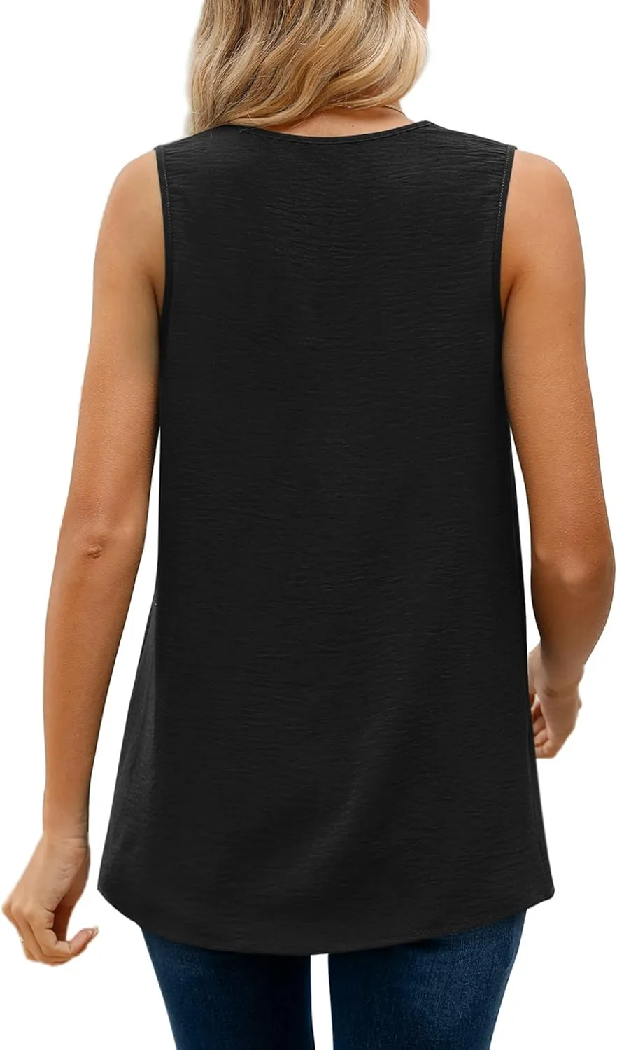 XIEERDUO Women's V Neck Chiffon Tank Top Sleeveless Work Office Pleated Blouses Tops
