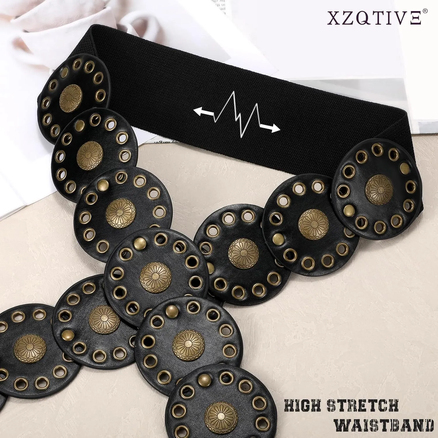XZQTIVE Women's Western Belt with Concho Discs Adjustable Cowgirl Waist Belt Vintage Wide Disc Design for Dresses Jeans