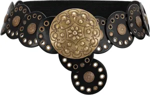 XZQTIVE Women's Western Belt with Concho Discs Adjustable Cowgirl Waist Belt Vintage Wide Disc Design for Dresses Jeans