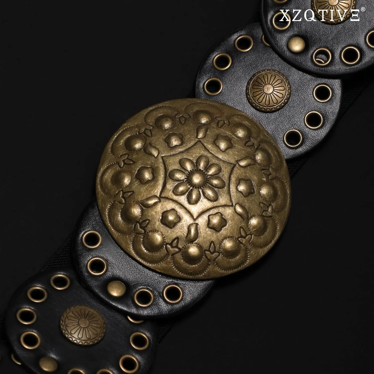 XZQTIVE Women's Western Belt with Concho Discs Adjustable Cowgirl Waist Belt Vintage Wide Disc Design for Dresses Jeans