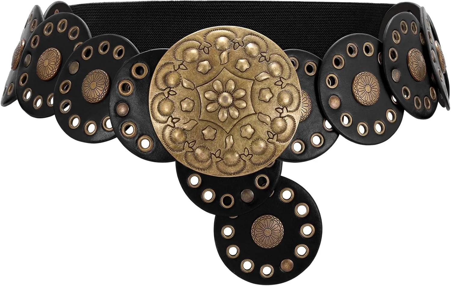 XZQTIVE Women's Western Belt with Concho Discs Adjustable Cowgirl Waist Belt Vintage Wide Disc Design for Dresses Jeans