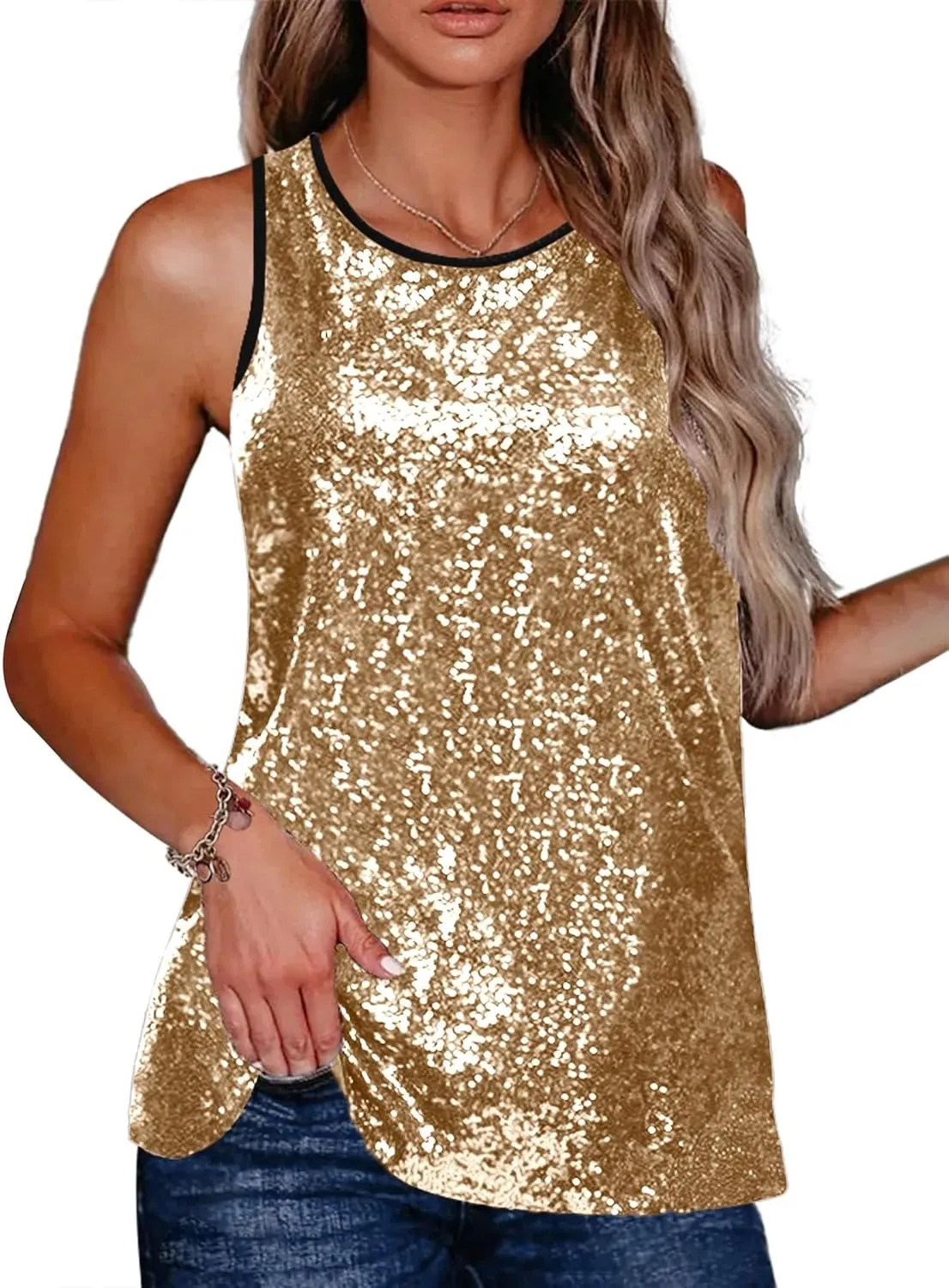 Zeagoo Women's Sleeveless Sparkle Shimmer Camisole Vest Glitter Sequin Tank Tops